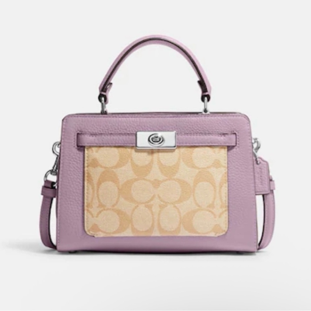 Coach Mini Lane Top Handle In Signature Canvas in Silver/Light Khaki/Ice Purple - Picture 2 of 8